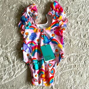Posh Peanut Butterfly, Heart and Rainbows Flutter Sleeve Bathing Suit (6-12m)